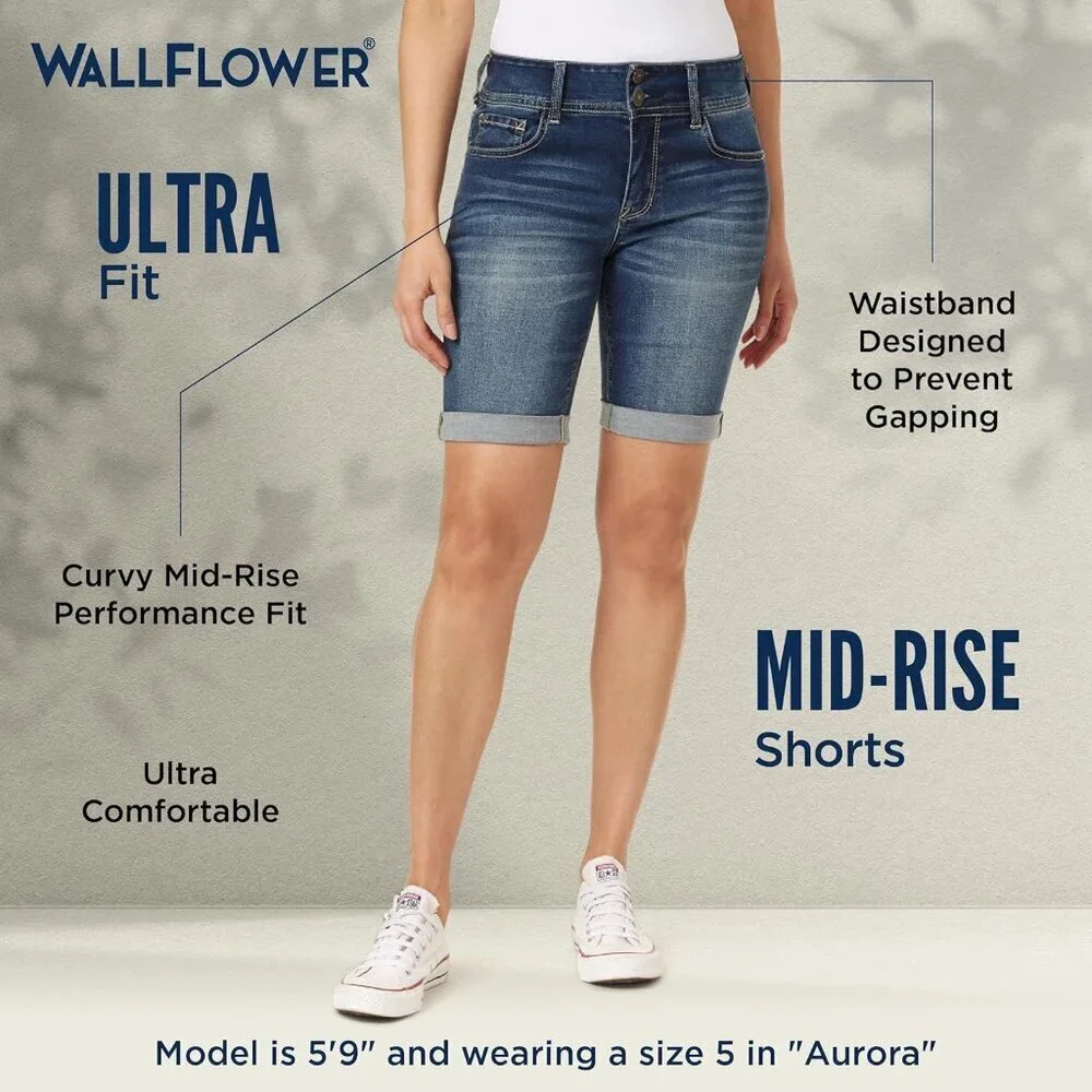 Women's Denim Bermuda Shorts 9 Inch Mid-Rise Plus Size Eco-Friendly Comfort